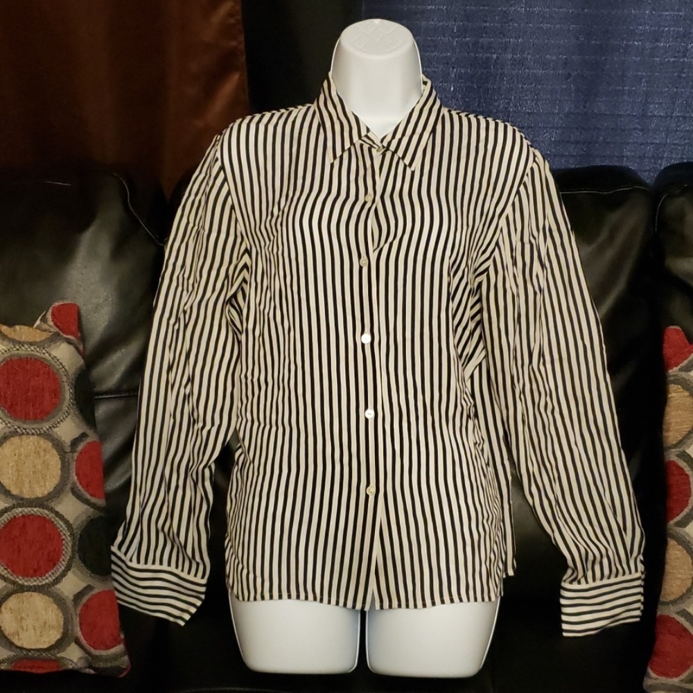 Talbots Striped Button Silk Blouse Size 14